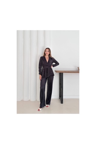 Unika Boutique Antrasit Krovave Pliseli Takım Gümüş
