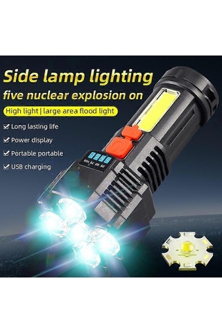 Bloomnest Çekirdekli Süper Parlak 5 Kafa Led El Feneri, 1200mah Pil, 3-5 Saat Süre, Açık Hava Ve Ev Kullanımı İçin Asorti Çok Renkli