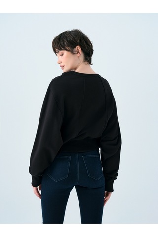 Regular Long Crop Kadın Sweatshirt Siyah