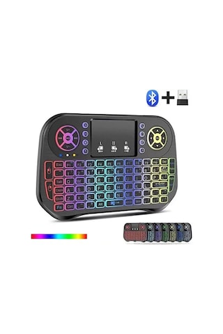Zk-08 Rgb Işıklı Mini Kablosuz Klavye Touchpad Bluetooth Ve 2.4g Smart Tv Kumandası Aklby-bsva58