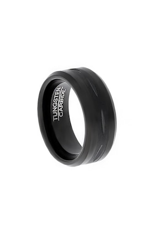 Erkek Siyah Renk Çentik Model Tungsten Yüzük Siyah