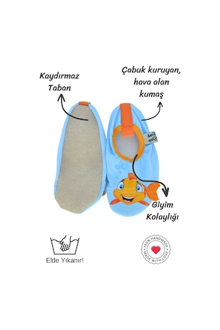 3 Boyutlu Turuncu Balık Erkek Çocuk Kaydırmaz Taban Havuz Ve Deniz Patiği-f-9010 Mavi
