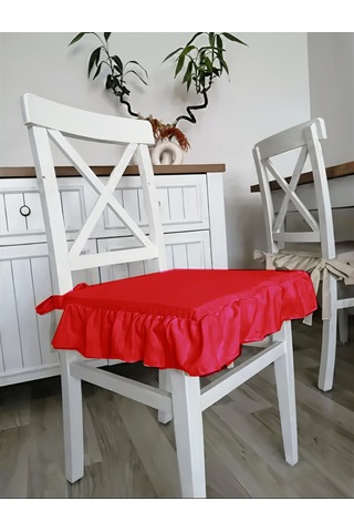 Fırfırlı Sıvı & Leke Itici Iskandinav Sandalye Minderi Kırmızı Diğer