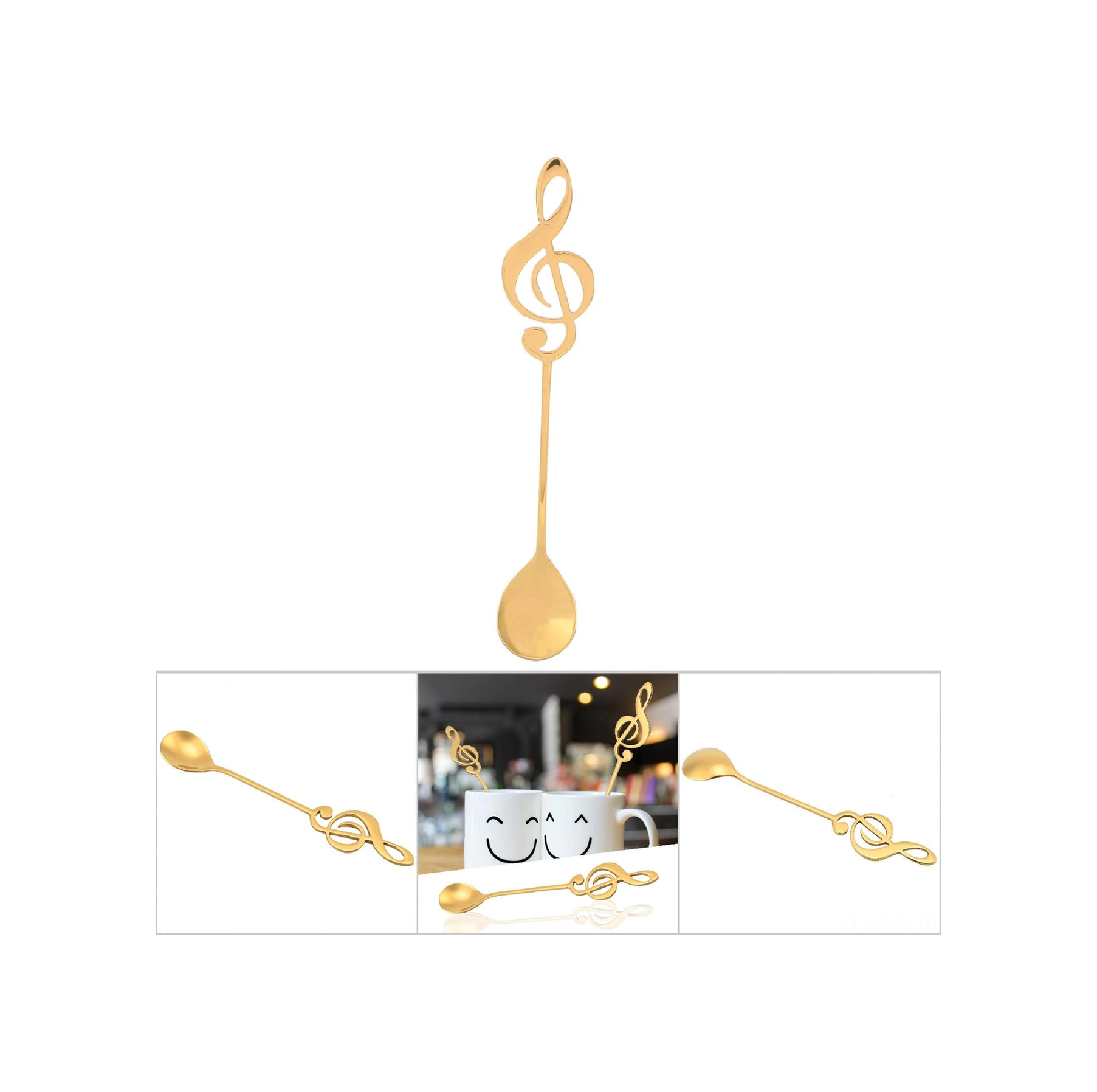 Hangfox 304 Paslanmaz Çelik Müzik Notası Desenli Kahve Karıştırıcı Kaşık - Gümüş Renkli Tatlı Ve Pasta Kaşığı Altın