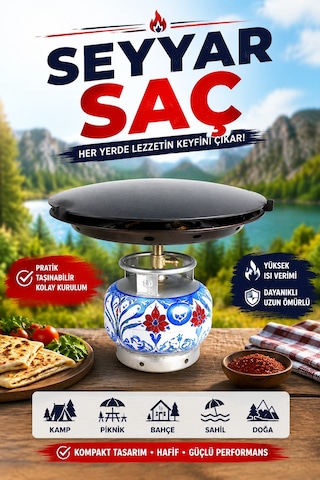 Gülsan Çift Fonksiyonlu Kavurma Sacı Gözleme Sacı 45 Cm Seyyar Sac Kırmızı