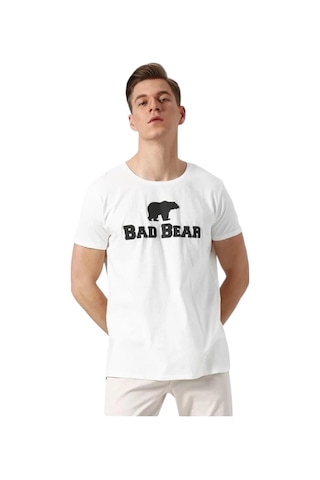 Bad Bear Beyaz Logo Baskılı King Size Erkek Tişört Beyaz