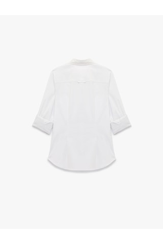 Koton Pamuklu Slim Fit Kolları Katlama Detaylı İşlemeli Uzun Kollu Poplin Gömlek Beyaz 7wak60023uw