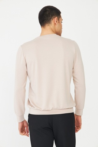 White Stone Bej Basic Bisiklet Yaka Erkek Sweatshirt Taş