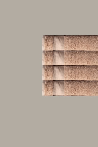 4 Lü Kareli Bej Renk Yumuşak Pamuk El Yüz Havlusu Seti 50x90 Cm