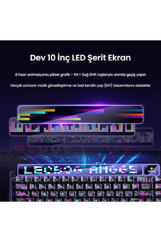 Leobog Amg65 Mekanik Klavye Led Matrix Ekranlı Silent Cotton Candy Switch Rgb Hot-swap Oyuncu Klavyesi Siyah