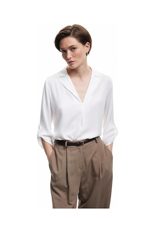 Koton Ceket Yaka Katlama Detaylı 3/4 Kollu Saten Bluz Kırık Beyaz 6wak60004pw Ekru