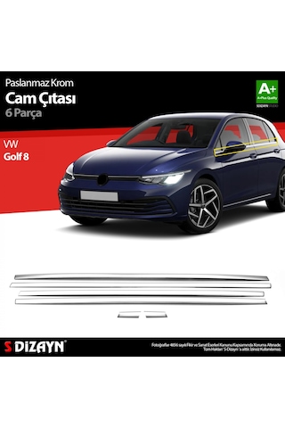 S-dizayn Vw Golf 8 Hb Krom Cam Çıtası 6 Prç. 2020 Üzeri A+ Kalite