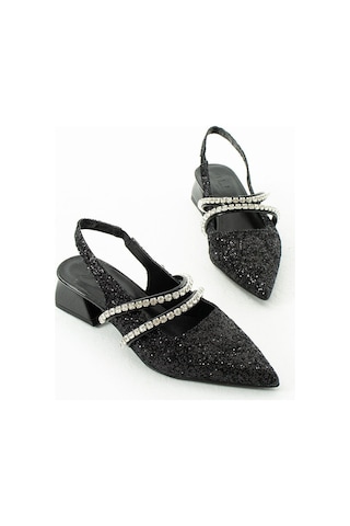 Duxal Shoes Kadın Taşlı Şık Babet-topuklu Ayakkabı-linda Siyah Simli