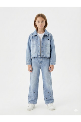 Xo Kids Kız Çocuk 3lü Alt Üst Kombin Takmı 5-13 Yaş Set0480 Mavi