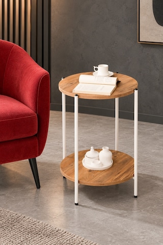 Arpelia Yuvarlak Tablalı Iki Katlı Sehpa Q42x60 Cm (Beyaz Atlantik Çam)