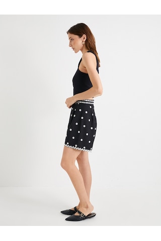 Koton Mini Şort Çiçek Fistolu Normal Bel Siyah 4sak40136pw Siyah