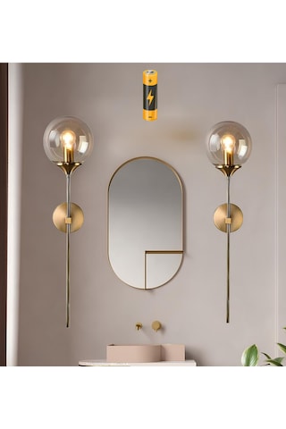Modern Tasarım Pilli Aplik 1 Adet Kablosuz Tak Çalıştır Duvar Camlı Aplik Eskitme Gold Bal Cam Sarı