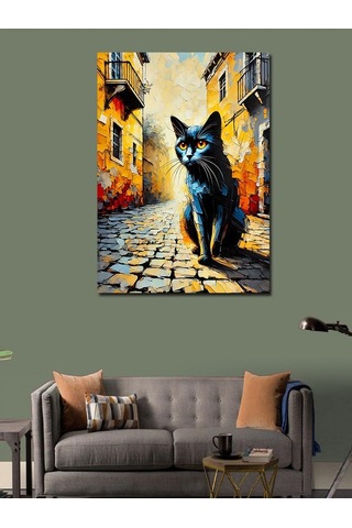 Kanvas Tablo Sokak Ve Siyah Kedi 50cmx70cm