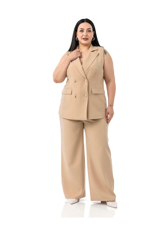 Büyük Beden Kaplama Düğmeli Yelek Pantolon Vizon İkili Takım Vizon