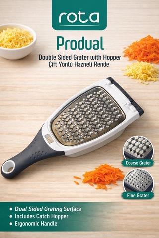 Produal Hazneli Çift Yönlü Rende - Ergonomik Kaymaz Saplı Pratik Peynir & Sebze Rendesi Diğer