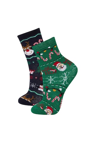 DeFacto Erkek Çocuk Yılbaşı Temalı 2'li Pamuklu Uzun Çorap E2766A8NSKR1