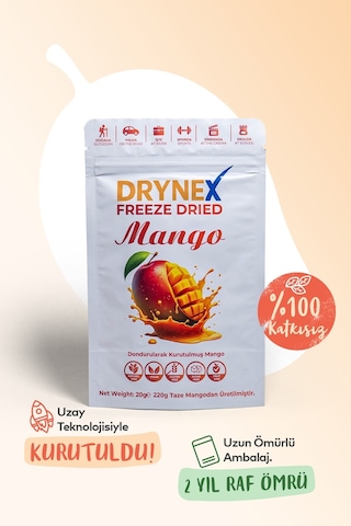 Drynex Freeze Dried Mango Dondurularak Kurutulmuş Çıtır Atıştırmalık Egzotik Meyve Cipsi Şekersiz Vegan 20 G