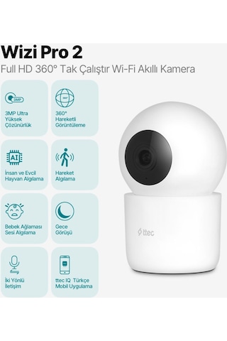Ttec 2agk04 Wizi Pro 2 Full Hd 360 Tak Çalıştır Wi-fi Akıllı Kamera
