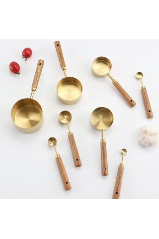 Qerhome Ahşap Saplı Gold Lüks Ölçü Kaşığı Seti 4-4