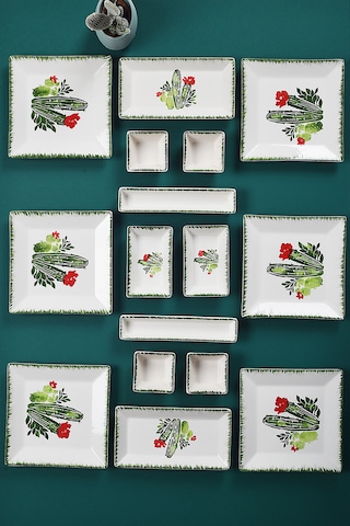 Piatti Naturali 16 Parça 6 Kişilik Kaktüs Kahvaltı Takımı Handmade Sunum Seti Çok Renkli