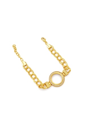 Altın Kaplama İmitasyon Zirkon Taşlı Desenli Figaro Model Çeyrek Çerçeve Bileklik Blk-1160 Altın