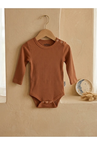 Nafitto Baby&Junior Nafitto Gezegen Desenli Waffle Kumaş Askılı Tulum, Ribana Zıbın Ve Çorap 3-9 Ay Kahverengi
