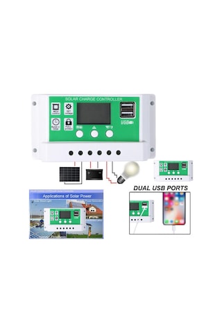 Yuntech01 Güneş Paneli Yöneticisi 100a - Pwm Şarj Yönetimi, 2 Usb Çıkışı, 12-24v Akıllı Stabilizatör Beyaz