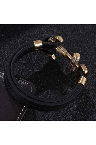 Punk Çelik Çapa Bilezikler Charm Deri Bilezik Bilezikler Erkek Takı Moda Hediye Siyah