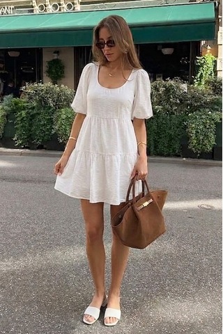 Seeh Beyaz Sırt Dekolteli Basic Kısa Elbise Sh376 Düz
