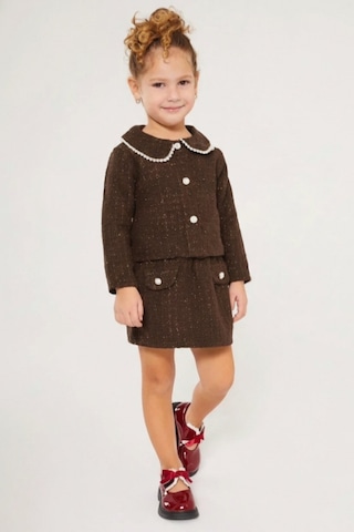 My Kids Wear Kız Çocuk Bayramlık İnci Detaylı Tüvit Takım 12543 Kahverengi