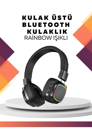 Kablosuz Rgb Işıklı Katlanabilir Bluetooth Kulak Üstü Kulaklık Standart