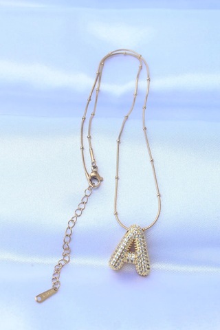 Mrs Flower Çelik Zincirli Zirkon Taşlı A Harfli Gold Renk Bubble Kolye Çok Renkli