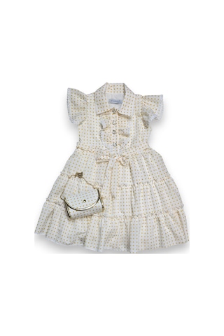 Çantalı Puantiyeli Kız Çocuk Elbise Sarı