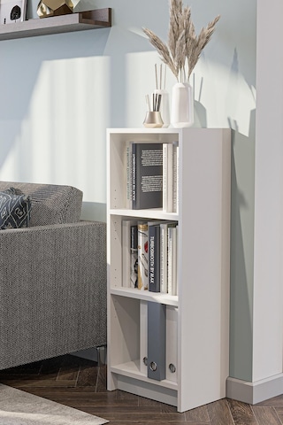 Bili Kitaplık 3 Raflı Çok Amaçlı Ofis Salon Çalışma Odası Kütüphane Rafı Beyaz Beyaz