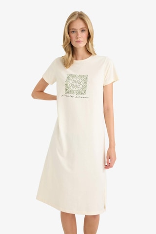 Defacto Regular Fit Bisiklet Yaka Baskılı Kısa Kollu Gecelik-fall İn Love F7566ax25auer103 Ekru