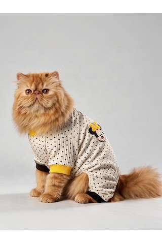 Spotty Sunny Minny Kedi Tulumu Siyah Beyaz Puantiyeli Penye Kedi Pijaması