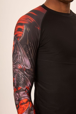 Hnc Sport Kartal Erkek Uzun Kol Tek Kol Dijital Baskılı Compression Fitness Gym Spor Body Tshirt Siyah