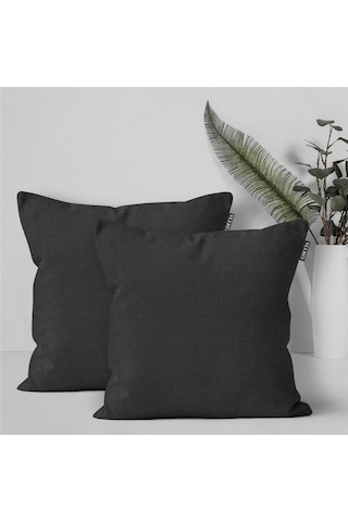 2'li Keten Görünümlü Kırlent Kılıfı Siyah-1902 - Siyah