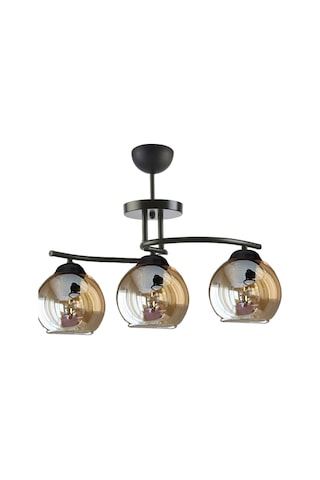 Fuji Modern Dekoratif Salon - Mutfak - Yatak Odası Siyah Renk Bal Camlı 3 Lü Avize Diğer