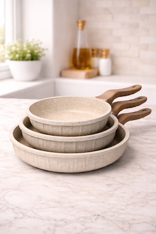 Line 3 Parça Döküm Tava Set 20/24/28 Cm Yapışmaz Cappucıno