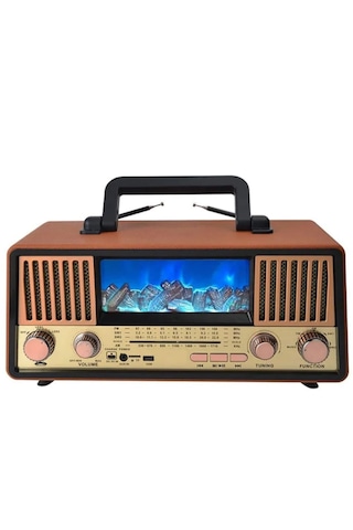 Bluetooth Fm Solar Panel Nostaljik Radyo-2 Farklı Alev Efekt Modu Çift Radyo Anten Sd Kart Usb Girş