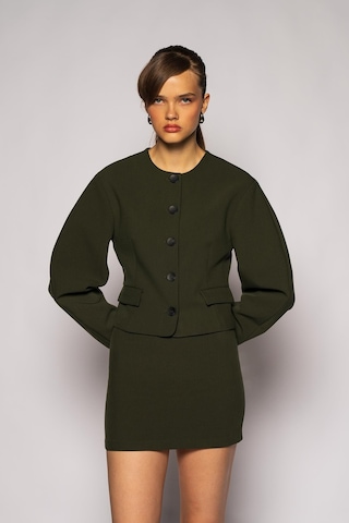 Kadın Açık Haki Balon Kol Crop Blazer Açık Haki