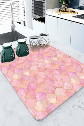 Pembe Fas Desen Microfiber Bulaşık Kurutma Matı Mm003