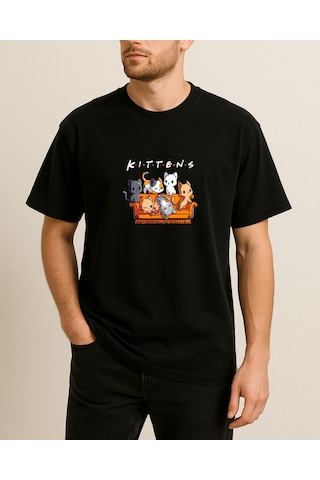 Hugo Boss Kittens Baskılı T-shirt Siyah