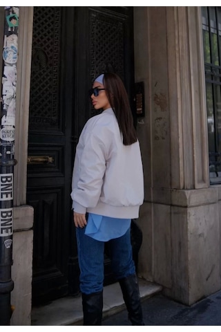 Cepli Bomber Ceket Mont - Beyaz Beyaz